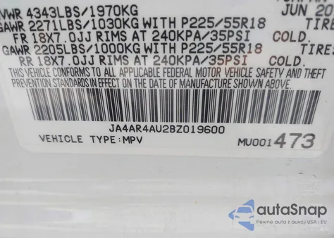 2011 Mitsubishi Outlander Sport Se z USA, uszkodzony, nr VIN JA4AR4AU2BZ019600